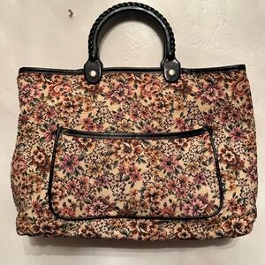 Floral Tapestry Tote Bag with Black Handles
